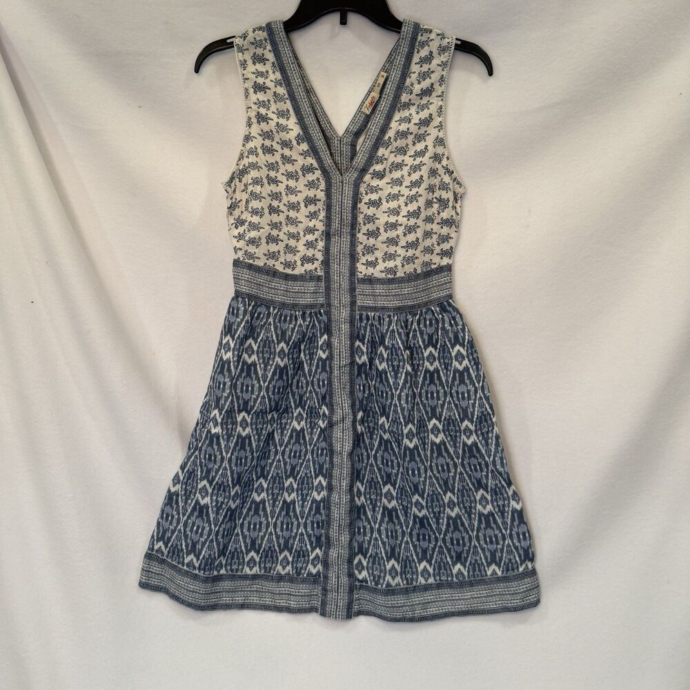 Faherty Womens XS 100% Linen Macey Dress Clara Ikat Sleeveless V-Neck Pockets